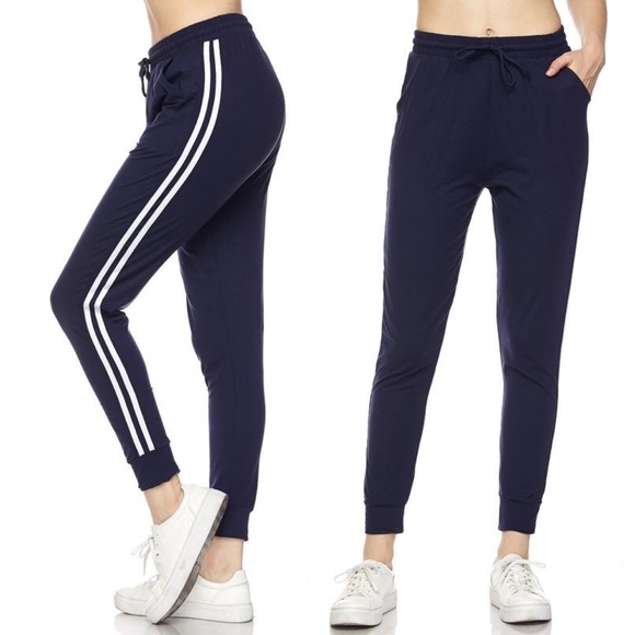 Navy Side Stripe Joggers - Picture 2 of 3